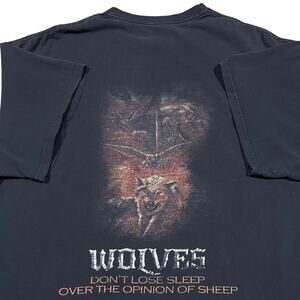 Y2K Wolves Don’t Lose Sleep Over The Opinion Of Sheep Faded Black T-Shirt